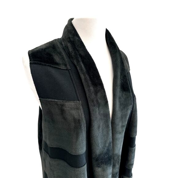 Habitat Long Line Velvet Velour Green Lagenlook Open Front Cardigan Duster L - Picture 3 of 11